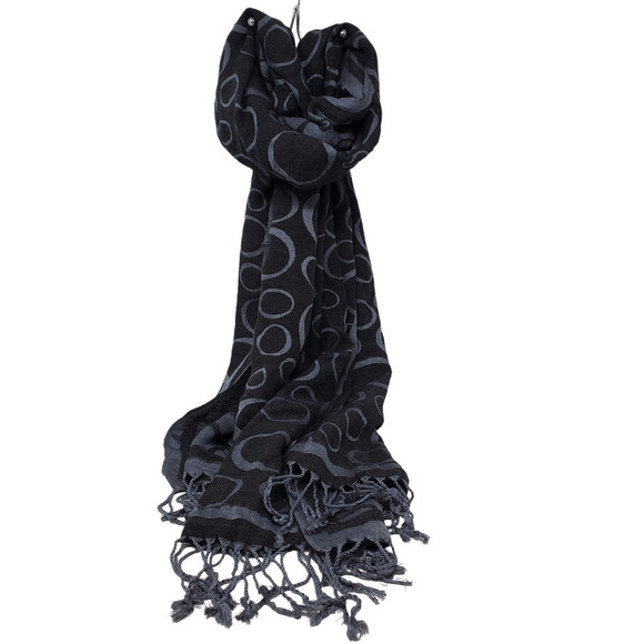unbranded Accessories - Cashmere Women Circular Geometric Pattern Fringe Gray Scarf